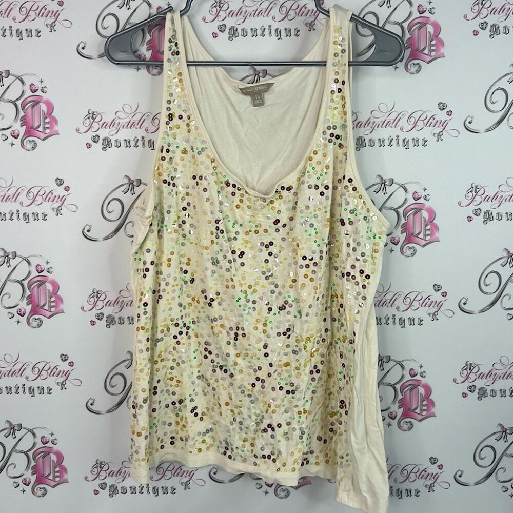 Banana Republic sequins sparkly Cream Tank Top with Colorful Dots